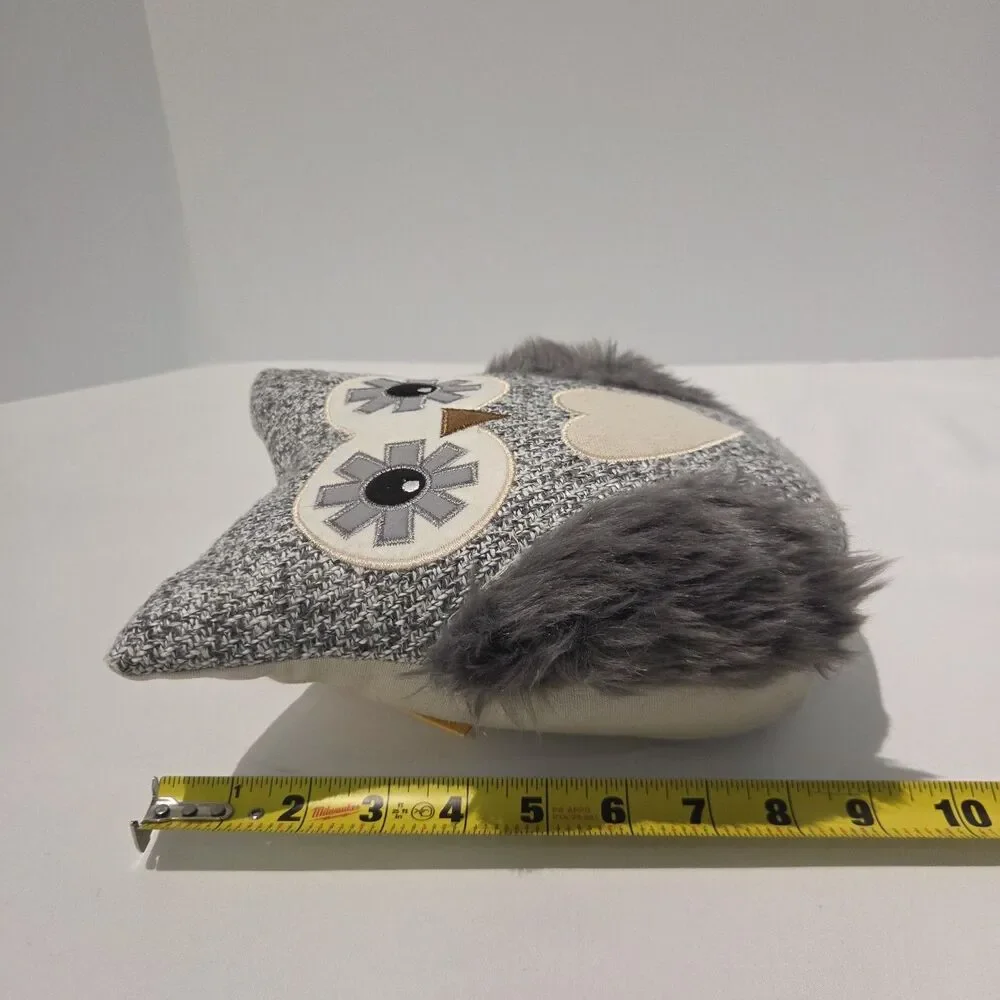 Owl Door Stopper Weighted Stuffed Gray Fluffy Fur Heart NWT